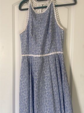 Lilly Pulitzer Light Blue Lace Sleeveless Fit-and-Flare Dress with White Trim